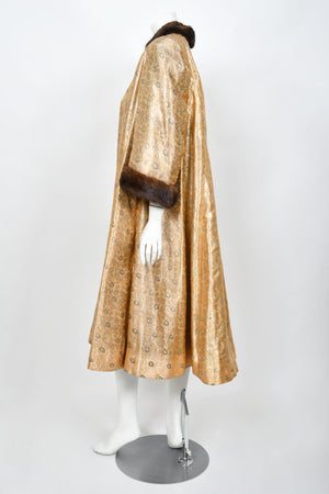 1949 Traina-Norell Couture Vogue Documented Metallic Gold Silk & Mink Swing Coat