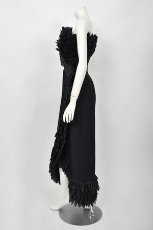 1959 Hall Ludlow Couture Museum-Held Black Silk Appliquéd Petals Hourglass Gown