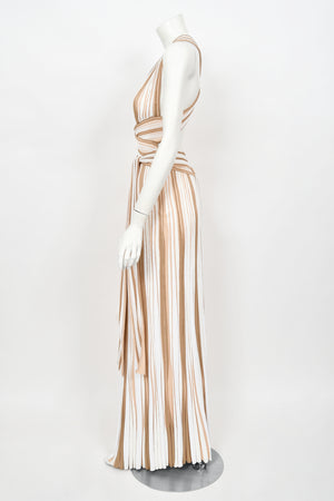 2002 Christian Dior by John Galliano Striped Stretch Knit Low-Plunge Gown