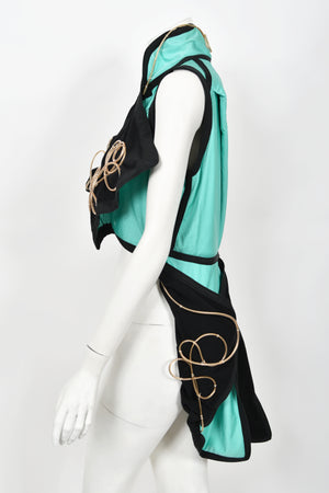 1991 John Galliano Documented Runway Black & Blue Military Inspired Cropped Vest