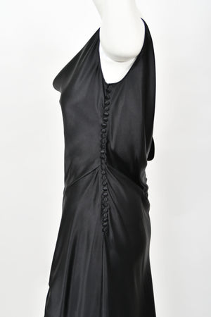 2004 Christian Dior by John Galliano Black Silk Backless Draped Pearls Bias-Cut Dress
