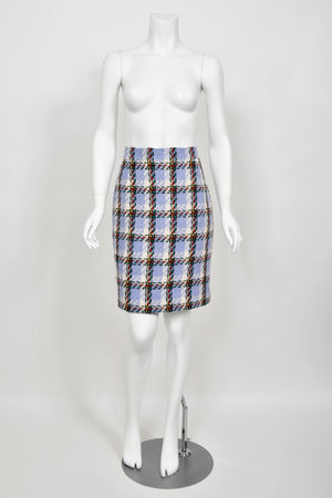 1995 Chanel by Karl Lagerfeld Runway Periwinkle Plaid Wool Barbie Jacket & Skirt