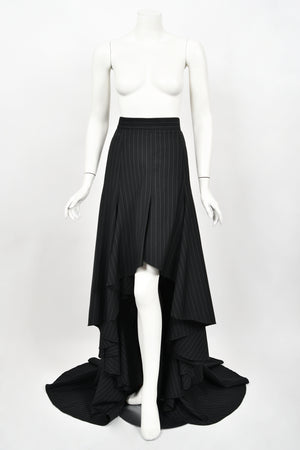 1994 Vivienne Westwood Pinstripe Wool Jacket & High-Low Trained Skirt Ensemble