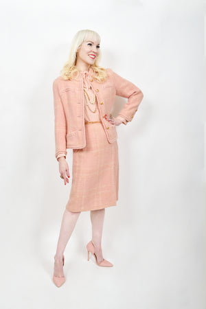1973 Chanel Haute Couture Documented Pink Wool Jacket Blouse Skirt Three-Piece Suit