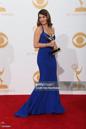 2013 Narciso Rodriguez Custom Couture for Tina Fey Sapphire Silk Bustier Gown