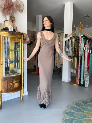 2006 Christian Dior by John Galliano Smoky Silk Tiered Ruffle Bias-Cut Gown