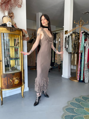 2006 Christian Dior by John Galliano Smoky Silk Tiered Ruffle Bias-Cut Gown