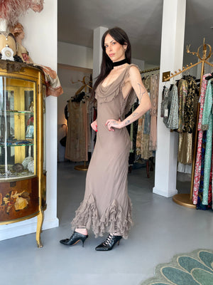 2006 Christian Dior by John Galliano Smoky Silk Tiered Ruffle Bias-Cut Gown