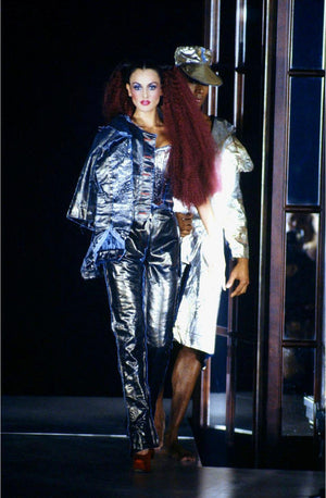 1993 Vivienne Westwood Runway Metallic Foiled Denim Corset Bustier & Matching Pants