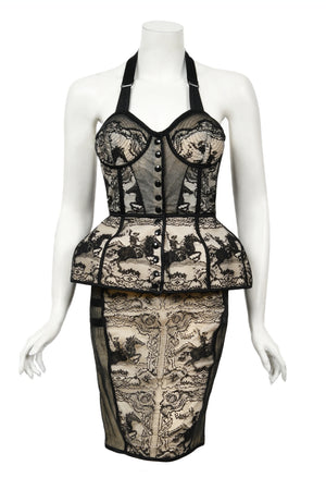 1988 Jean Paul Gaultier Documented Cowboy Lace 'Cone Bra' Bustier Lingerie Set