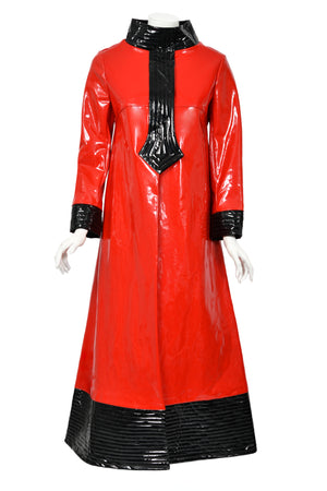 1969 Pierre Cardin Documented Red & Black Vinyl Space-Age Mod Maxi Coat