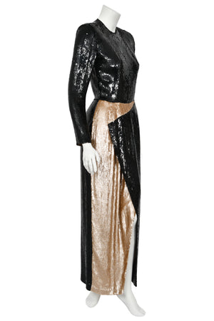 1985 Geoffrey Beene Documented Black & Gold Fully-Sequin 'Cindy Crawford' Gown