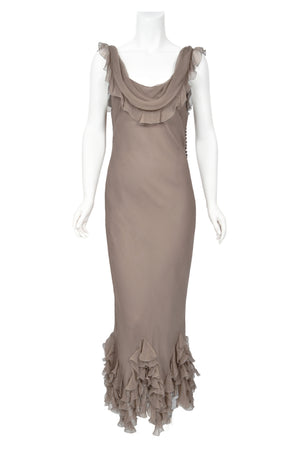 2006 Christian Dior by John Galliano Smoky Silk Tiered Ruffle Bias-Cut Gown