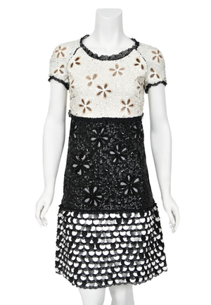 2011 Chanel by Karl Lagerfeld Runway Sample Black & White Beaded Sequin Lace Dress