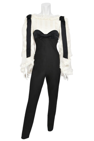 2009 Chanel by Karl Lagerfeld Editorial Runway Black & White Angel Sleeve Fitted Jumpsuit
