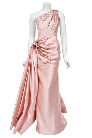 2007 Christian Dior by John Galliano Beaded Pink Silk Asymmetric Sculptural Gown