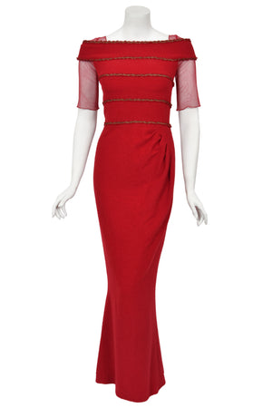 2010 Chanel by Karl Lagerfeld 'Coco on the Lido' Ruby Red Silk-Wool Hourglass Gown