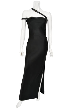 2001 Christian Dior by John Galliano Black Silk Leather-Strap Bondage Bias-Cut Gown