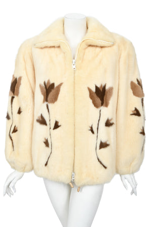 1980's Balenciaga Couture 'Butterflies & Flowers' Printed Mink Fur Bomber Jacket