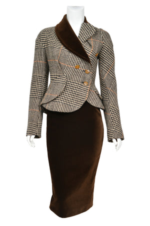 1996 Vivienne Westwood 'Storm in a Teacup' Tweed Velvet Asymmetric Jacket Suit