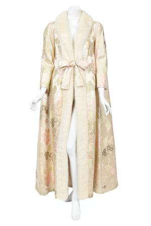 1965 Nina Ricci Haute Couture Documented Pink Silk-Brocade & Mink Fur Maxi Coat
