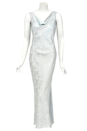 1998 Christian Dior by John Galliano 'In a Boudoir Mood' Ice-Blue Floral Silk Bias-Cut Gown
