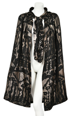 1920's Liberty & Co Couture Metallic Gold Lamé Silk Art-Deco Motif Cape