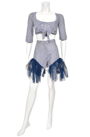 1992 Vivienne Westwood 'Salon Collection’ Editorial Gingham Cotton Cropped Corset & Shorts