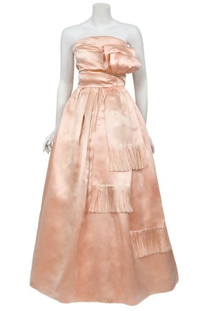 1958 Christian Dior by Yves Saint Laurent Documented Blush-Pink Silk Strapless Corset Gown