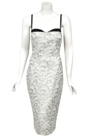 2003 Dolce & Gabbana Metallic Silver Brocade Built-In Bra Hourglass Corset Dress