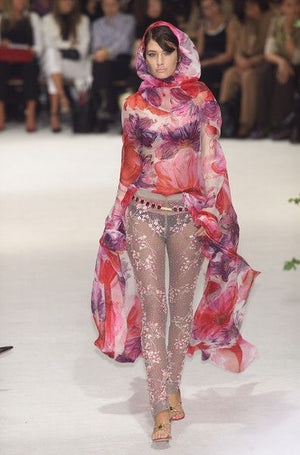 2001 Dolce & Gabbana Floral Stretch Silk Built-In Bra Hourglass Slip Dress