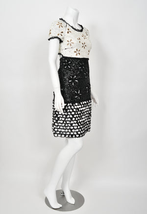 2011 Chanel by Karl Lagerfeld Runway Sample Black & White Beaded Sequin Lace Dress