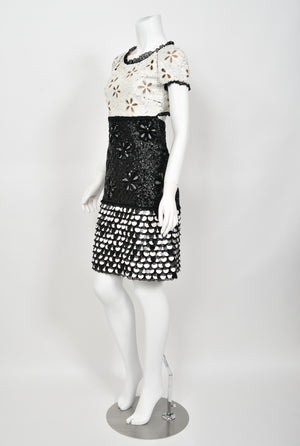 2011 Chanel by Karl Lagerfeld Runway Sample Black & White Beaded Sequin Lace Dress