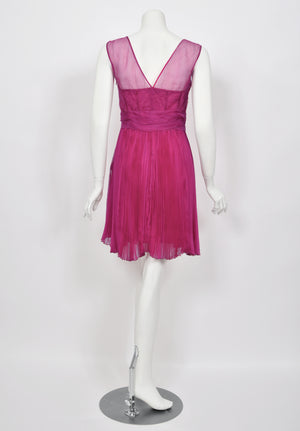 2010 Christian Dior by John Galliano Fuchsia Pink Pleated Sheer Silk Lingerie Dress