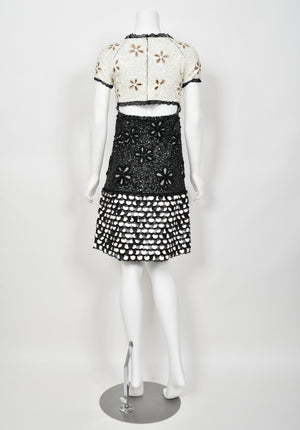 2011 Chanel by Karl Lagerfeld Runway Sample Black & White Beaded Sequin Lace Dress