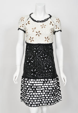 2011 Chanel by Karl Lagerfeld Runway Sample Black & White Beaded Sequin Lace Dress