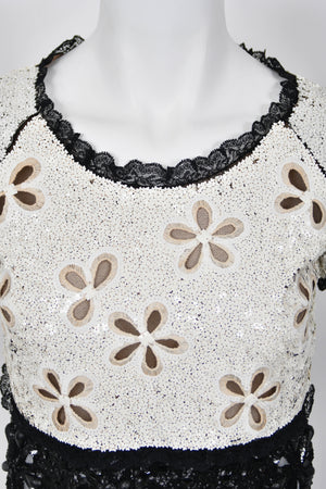2011 Chanel by Karl Lagerfeld Runway Sample Black & White Beaded Sequin Lace Dress