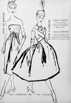 1956 Christian Dior Couture Blue Floral Silk Portrait Collar New Look Dress