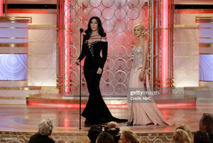 2010 Cher Custom Bob Mackie Couture Black Velvet Bias-Cut Golden Globes Gown