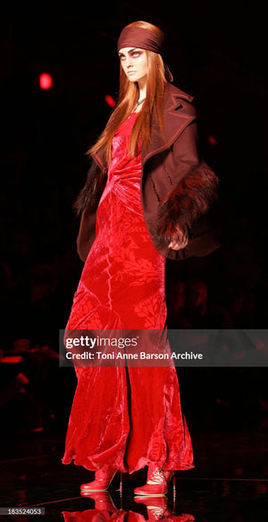 2006 Christian Dior by Galliano Ruby Red Velvet Asymmetric Draped Bias-Cut Gown