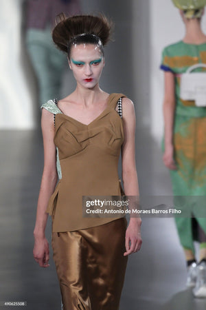 2016 Maison Margiela by John Galliano Runway Champagne Satin Breastplate Backless Bias-Cut Gown