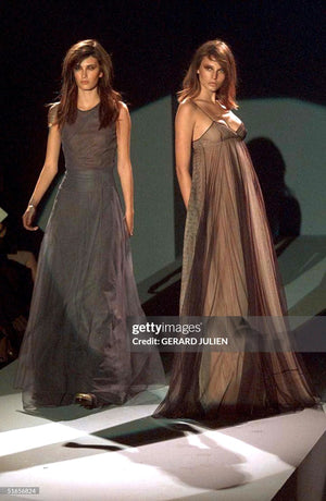 1998 Tom Ford for Gucci Runway Black Nude Illusion Layered Tulle Gown