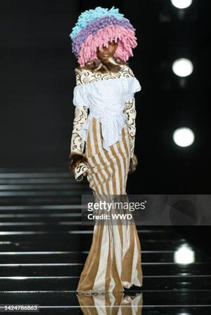 2002 Christian Dior by John Galliano Striped Stretch Knit Low-Plunge Gown