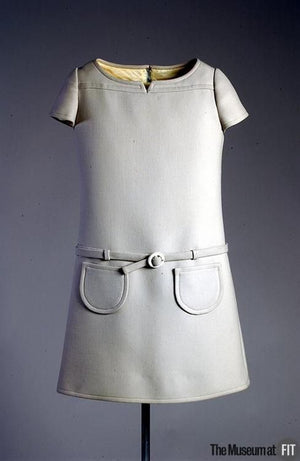 1968 André Courrèges Couture Yellow Wool Belted Space-Age Mod Dress