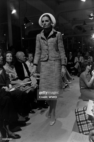 1973 Chanel Haute Couture Red Black Ivory Wool Tweed Jacket & Skirt Suit
