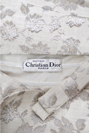 1962 Christian Dior Paris Ivory Silver Floral Silk Brocade Back-Bows Bridal Gown