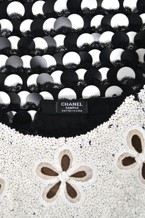 2011 Chanel by Karl Lagerfeld Runway Sample Black & White Beaded Sequin Lace Dress