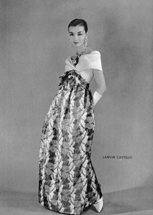 1950's Lanvin Castillo Haute Couture Watercolor Floral Silk Print Full-Skirt Gown