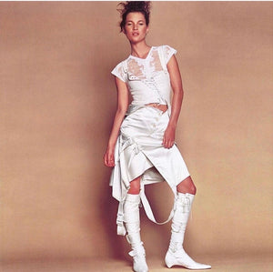 2000 Christian Dior by John Galliano Ivory Crepe Cut-Out Asymmetric Draped Dress