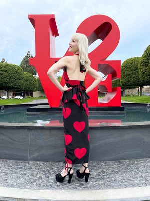 1994 Moschino Couture Documented 'Heartbreaker' Novelty Print Silk Convertible Dress